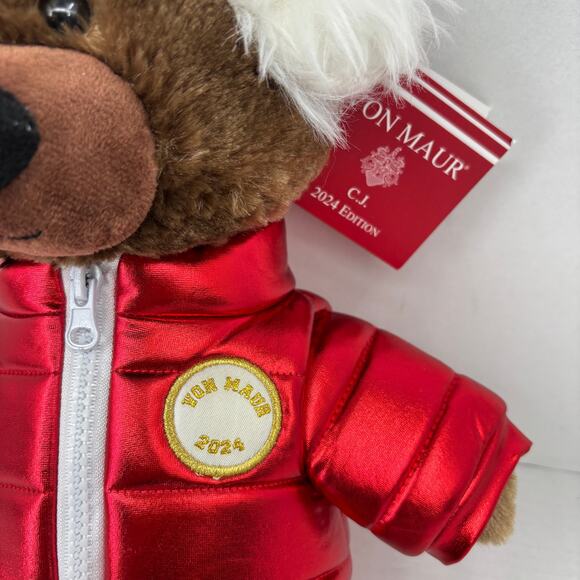 Von Maur C J Bear Plush Brown Shiny Red Puffer Jacket 2024 Edition 13th Annual - Picture 3 of 9